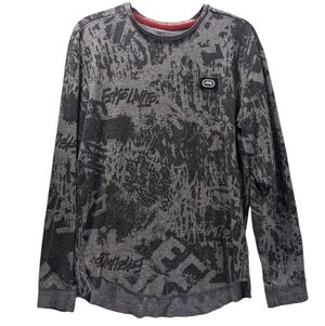 Ecko Unlimited Black and Gray Graphic Sweatshirt Waffle Style Size L